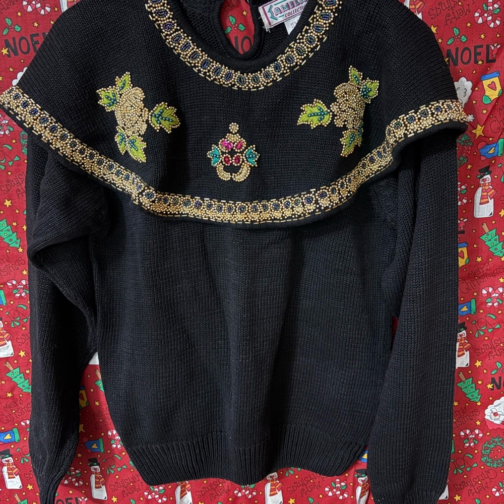 Vintage Black Beaded Holiday Sweater